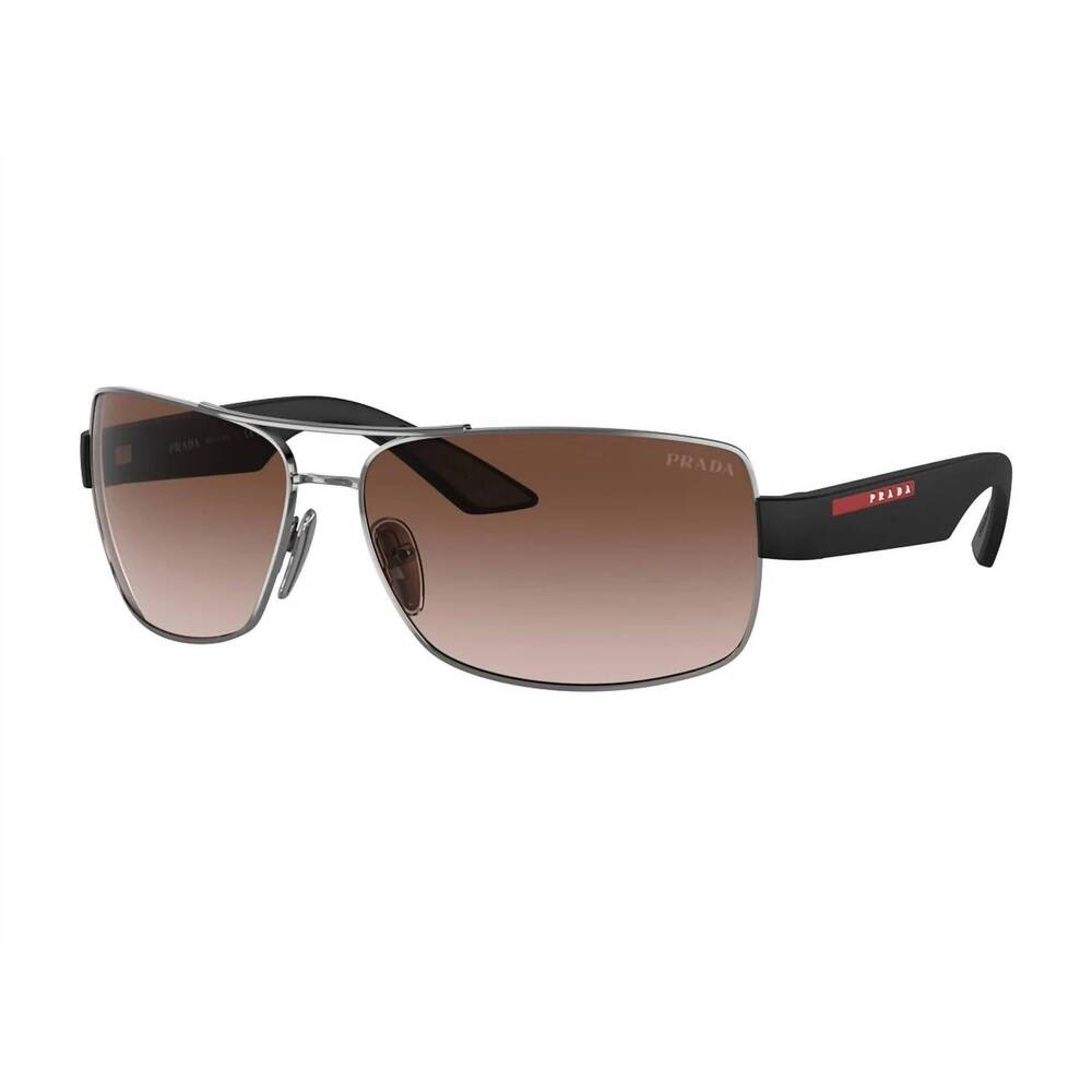 NEW PRADA men's sps50z rectangle non-polaroid sunglasses in gunmetal black - Picture 1 of 4
